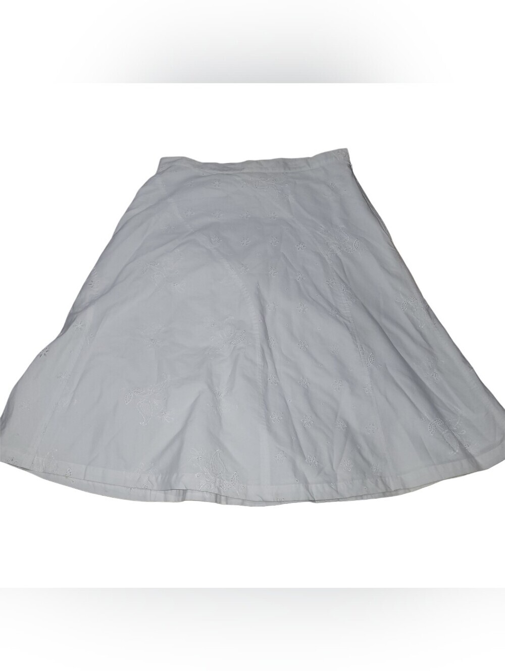 Cherokee Classic White A-Line Eyelet Midi Skirt Size 10